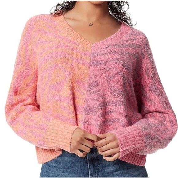 Circus NY Women's Animal Patchwork Boxy Cropped Pullover Sweater Pink Size XS - Picture 1 of 7